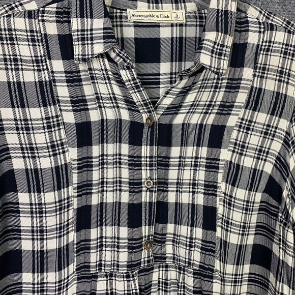 Abercrombie & Fitch B&W Plaid Tunic Women Small Roll Tab Sleeve Pockets - Picture 7 of 16